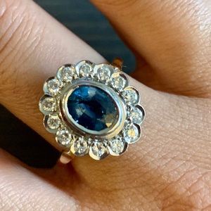 14kt Blue Sapphire & Diamond Flower Ring Size 6.5